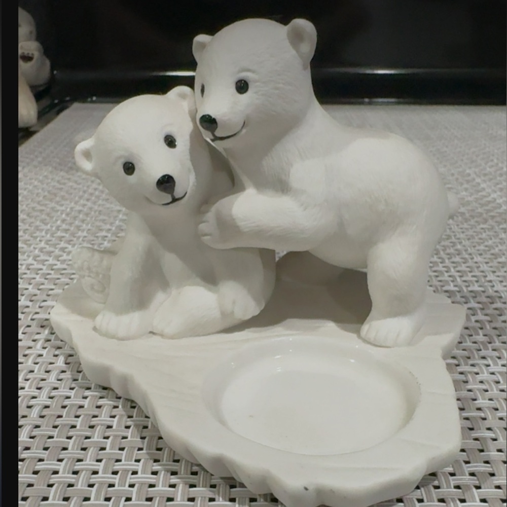PartyLite VTG Polar Bear Cub Duo Candle Holder EUC White - Picture 6 of 7